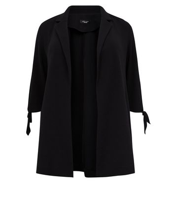 Curves Black Tie Sleeve Longline Blazer New Look