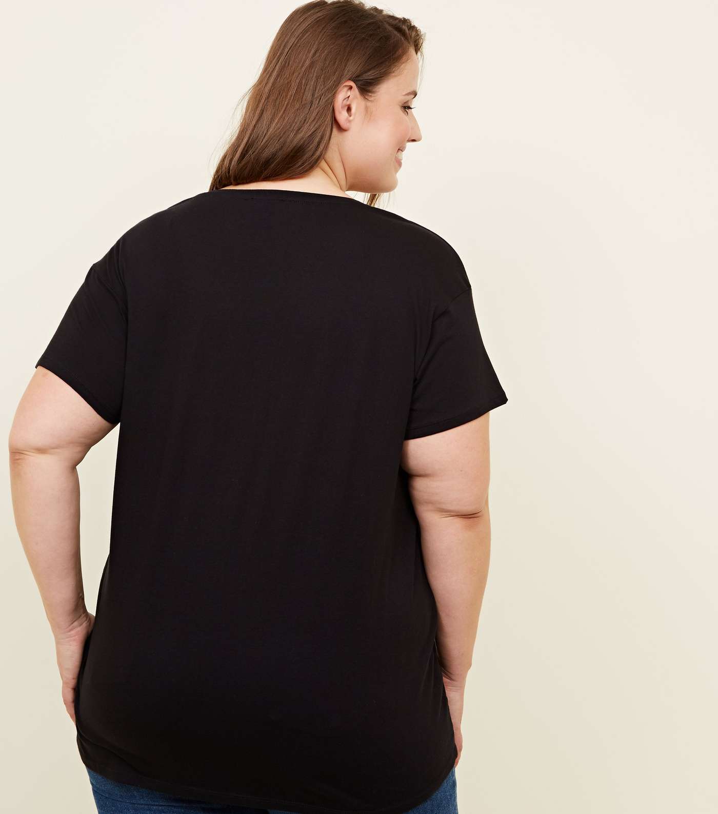 Curves Black Foil Lips Bisous Print T-Shirt Image 3