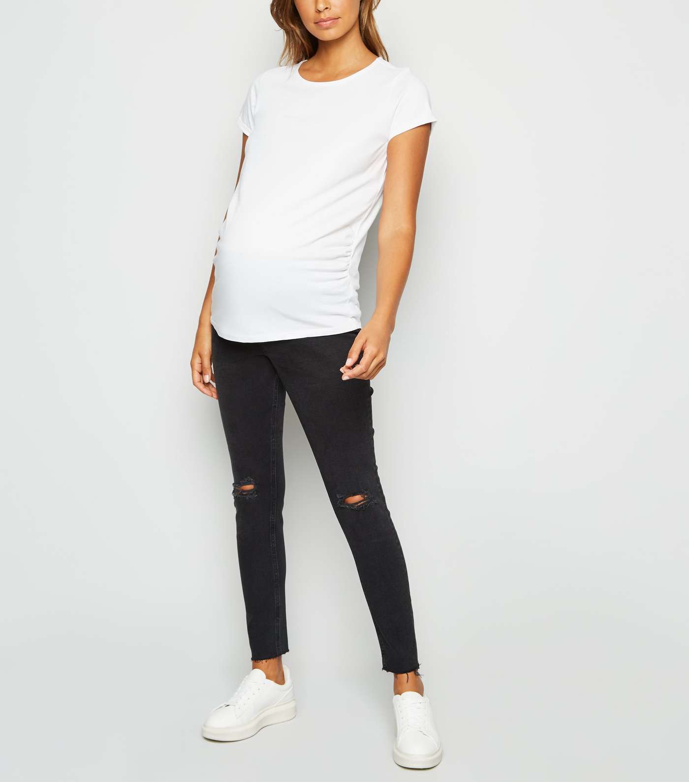 Maternity Black Ripped Knee Under Bump Skinny Jeans