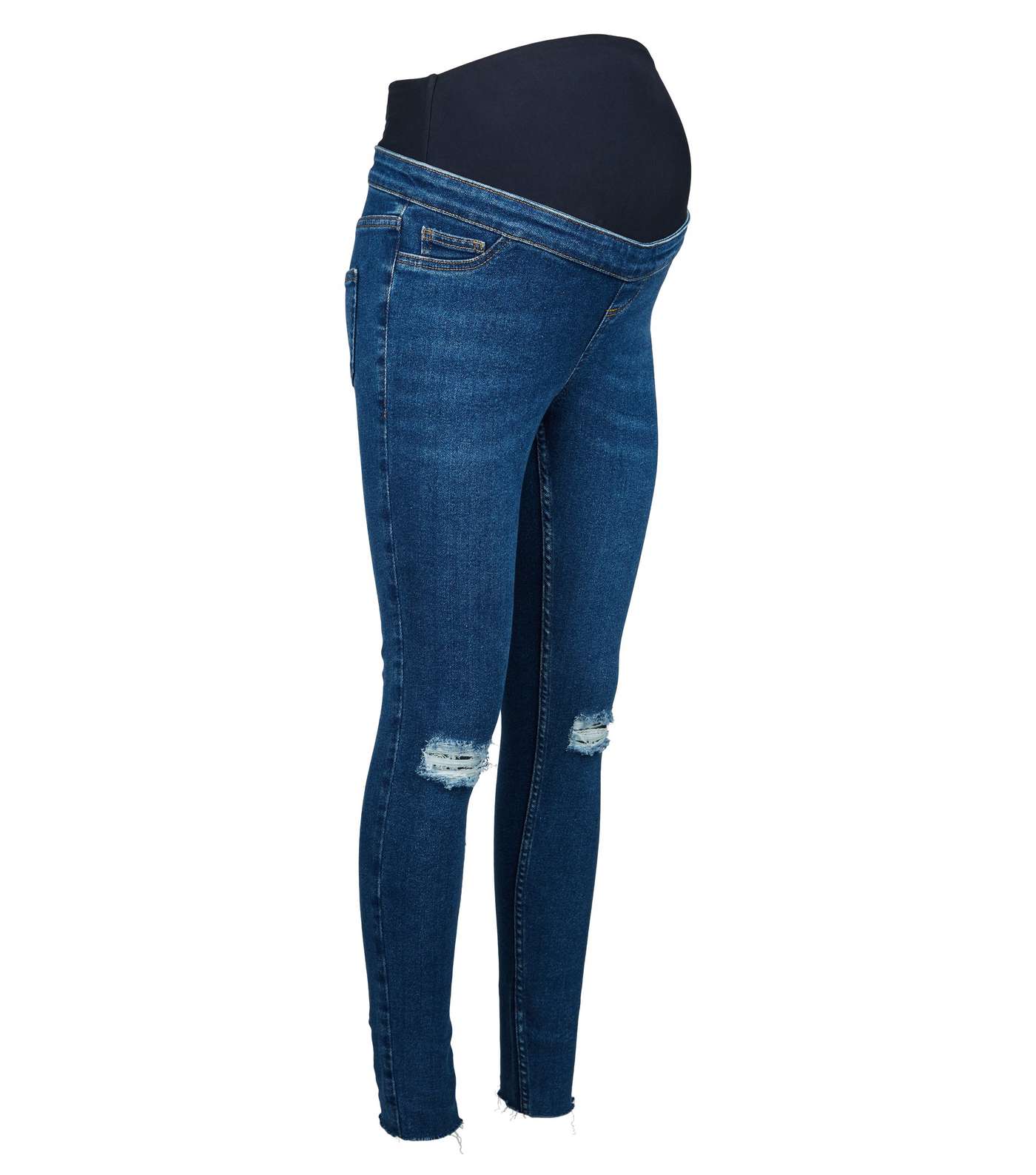 Maternity Blue Ripped Knee Over Bump Skinny Jeans Image 4