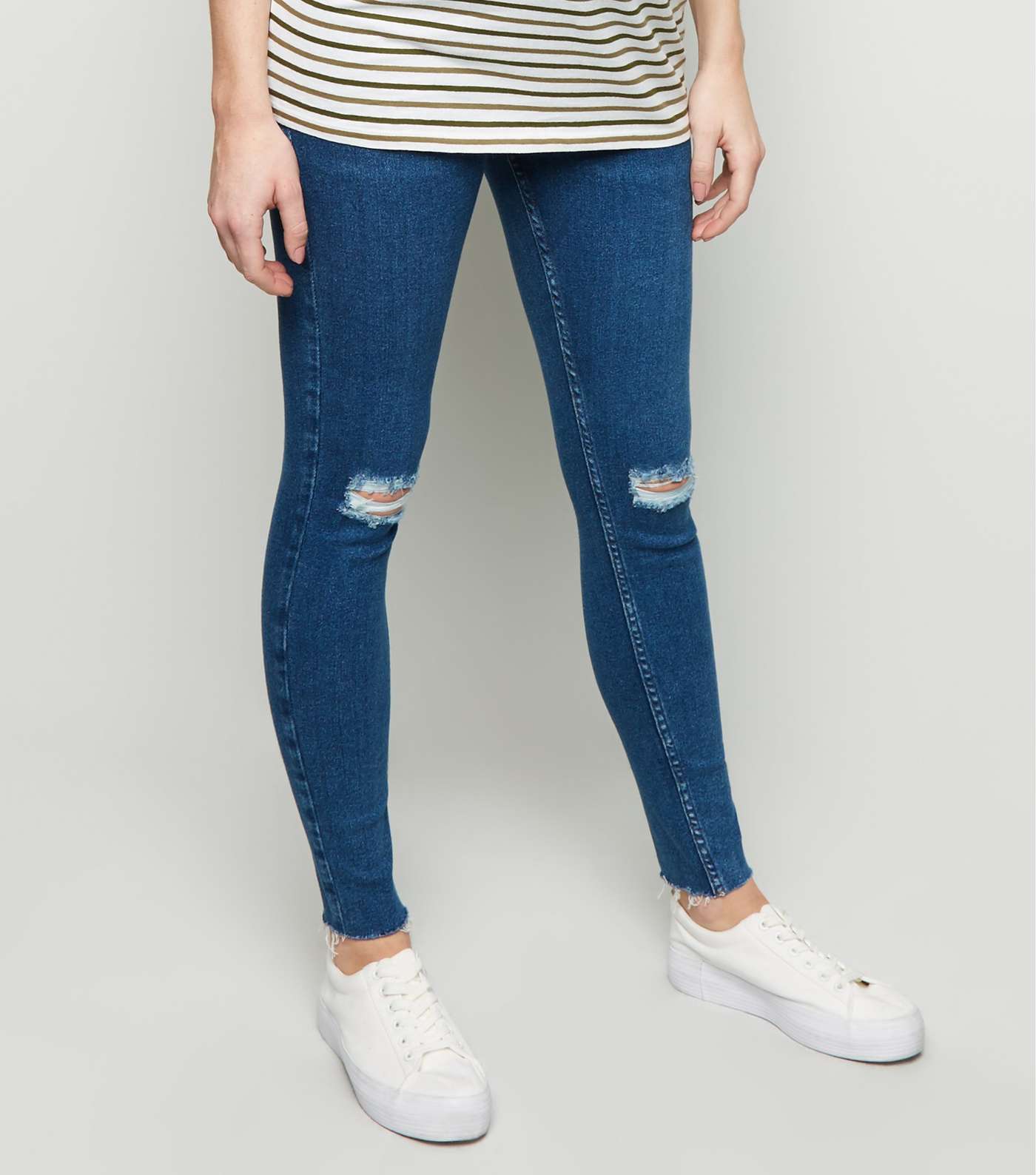 Maternity Blue Ripped Knee Over Bump Skinny Jeans Image 2