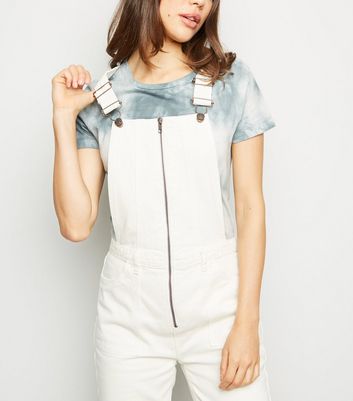 Off White Zip Front Denim Dungarees | New Look