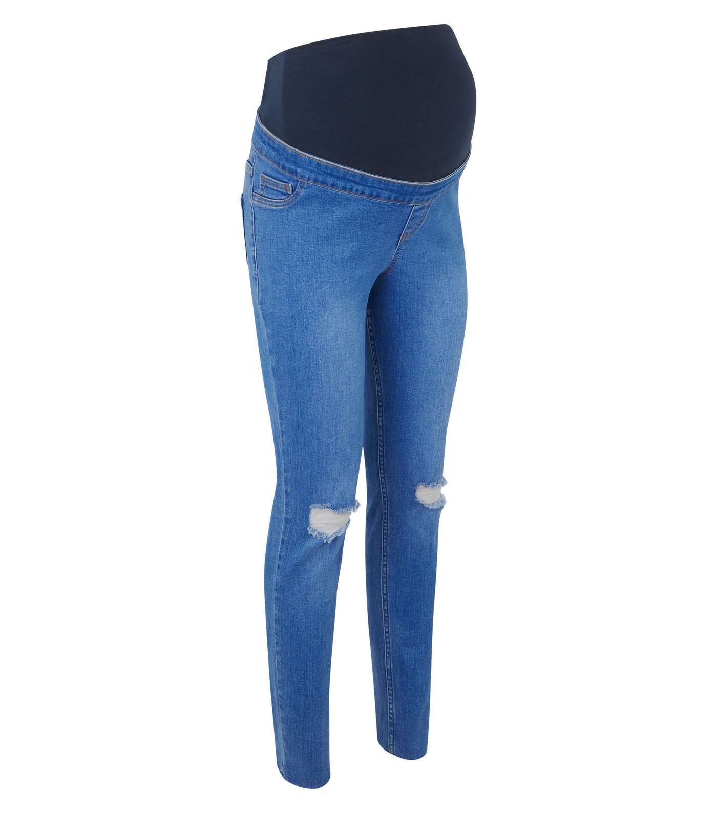 Maternity Bright Blue Over Bump Ripped Knee Jeans  Image 4