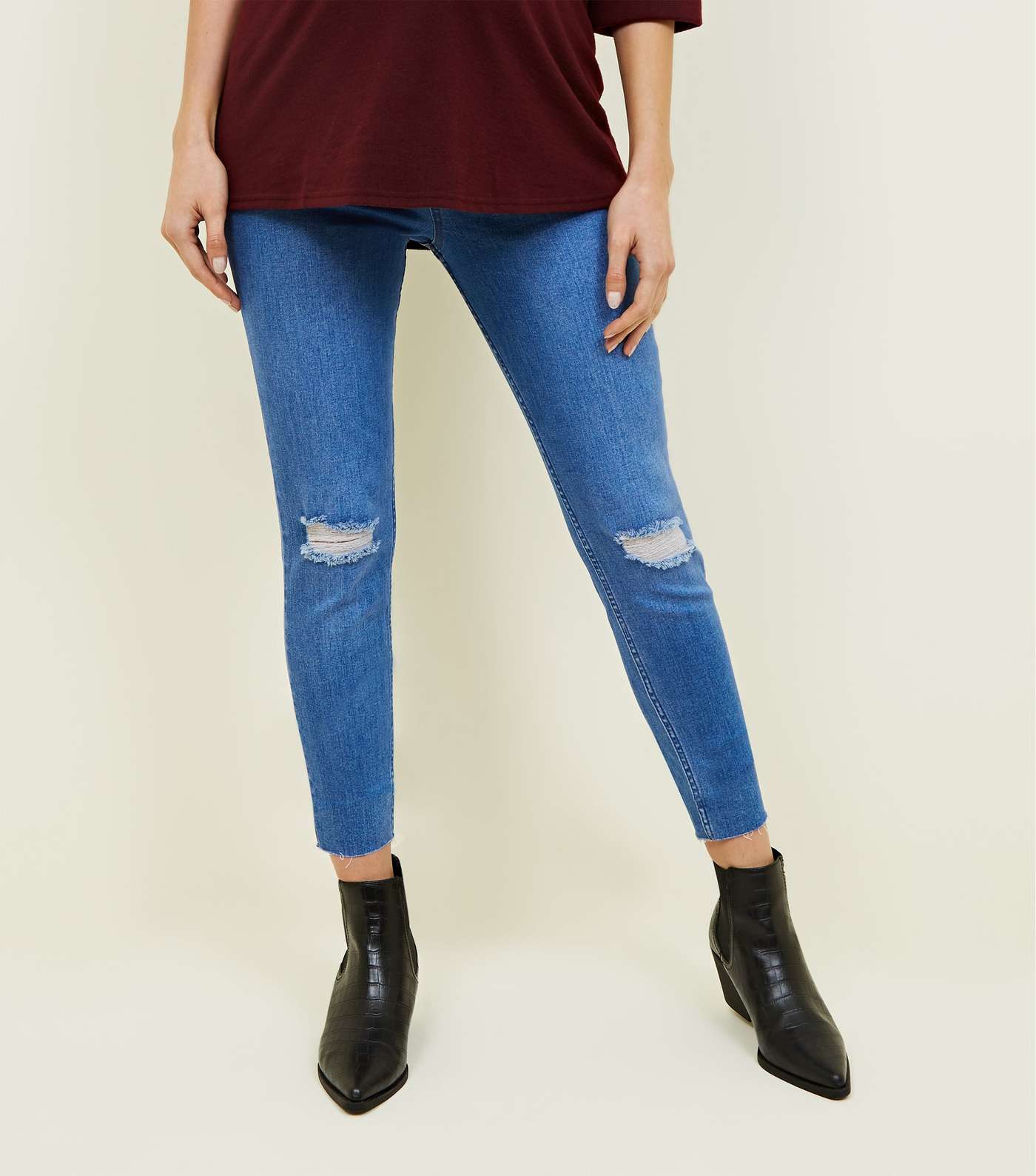 Maternity Bright Blue Over Bump Ripped Knee Jeans  Image 2