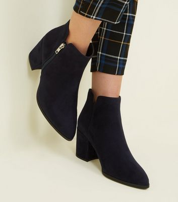 Wide Fit Navy Suedette Notch Ankle 
