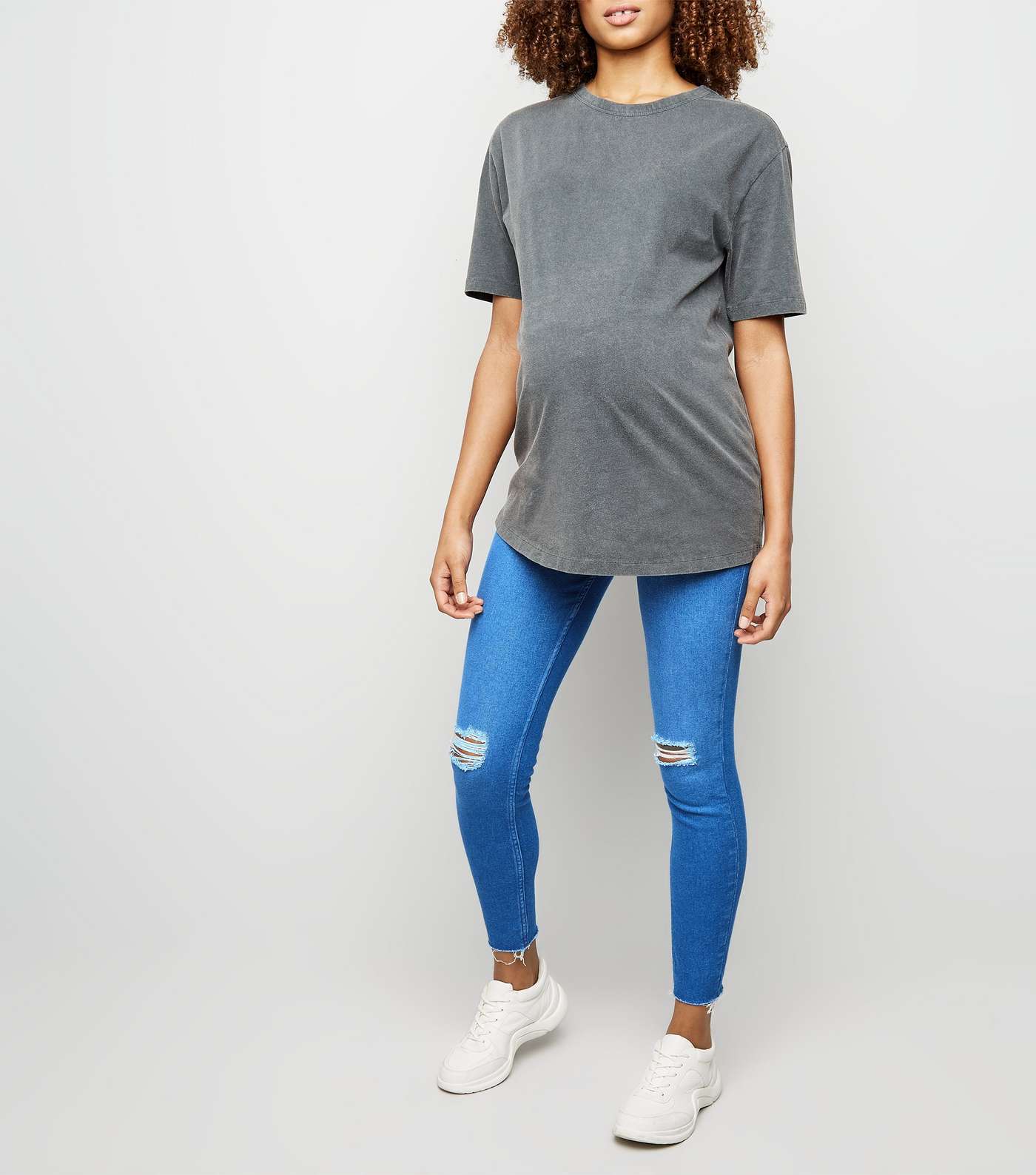Maternity Blue Ripped Over Bump Skinny Jeans