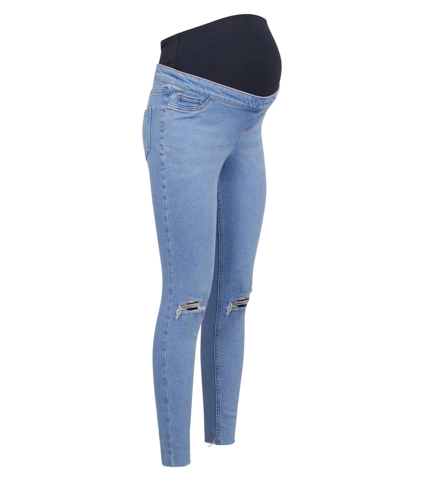 Maternity Pale Blue Ripped Knee Over Bump Jeans  Image 4