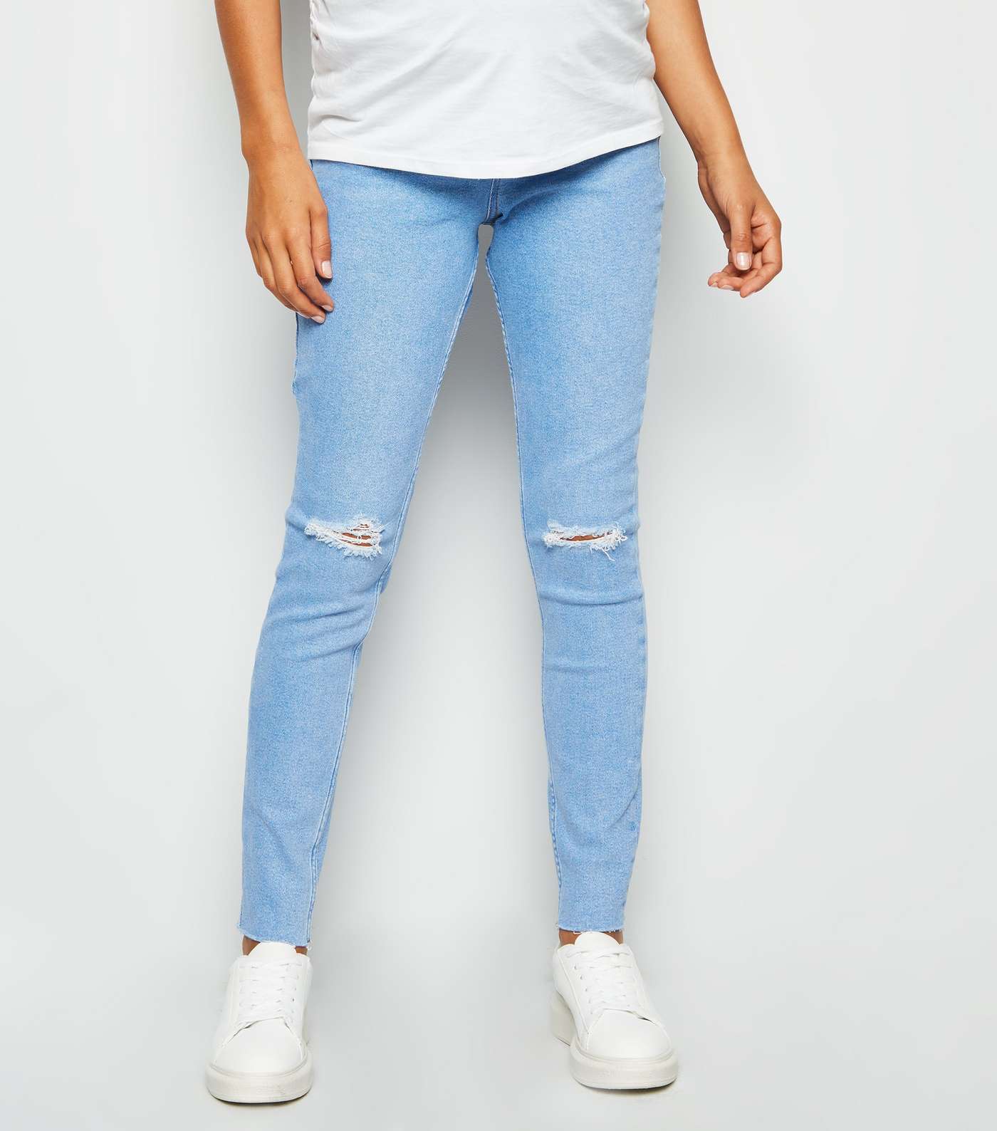 Maternity Pale Blue Ripped Knee Over Bump Jeans  Image 2