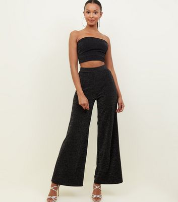 Black Glitter Wide Leg Trousers | New Look