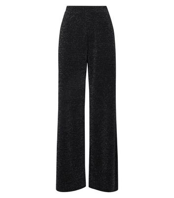 Black Glitter Wide Leg Trousers | New Look