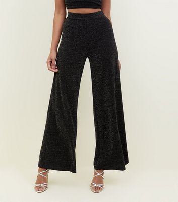 Black Glitter Wide Leg Trousers | New Look