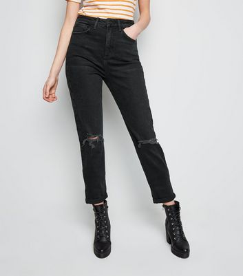 black ripped knee mom jeans