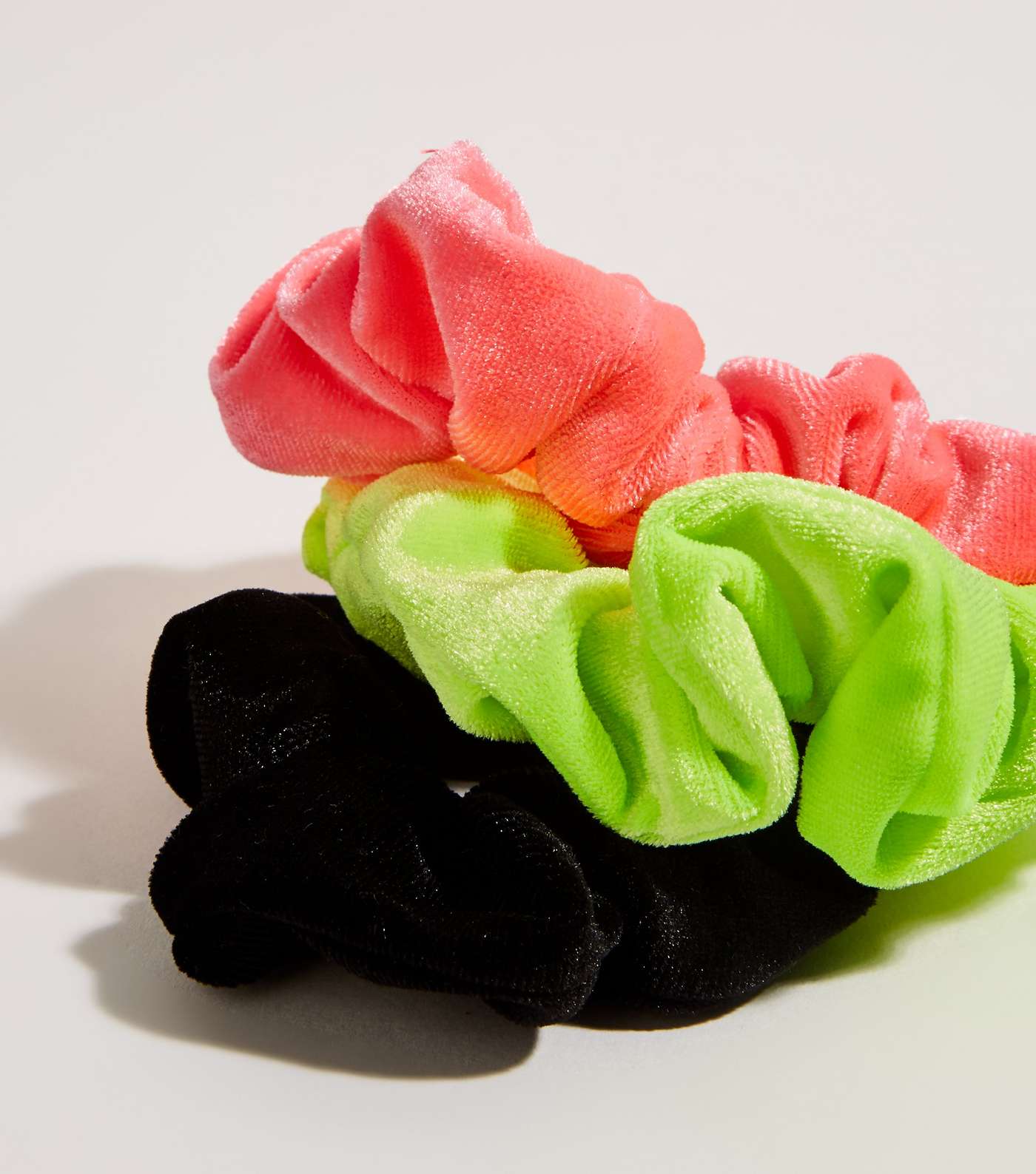 3 Pack Multicoloured Neon Velvet Scrunchies Image 3