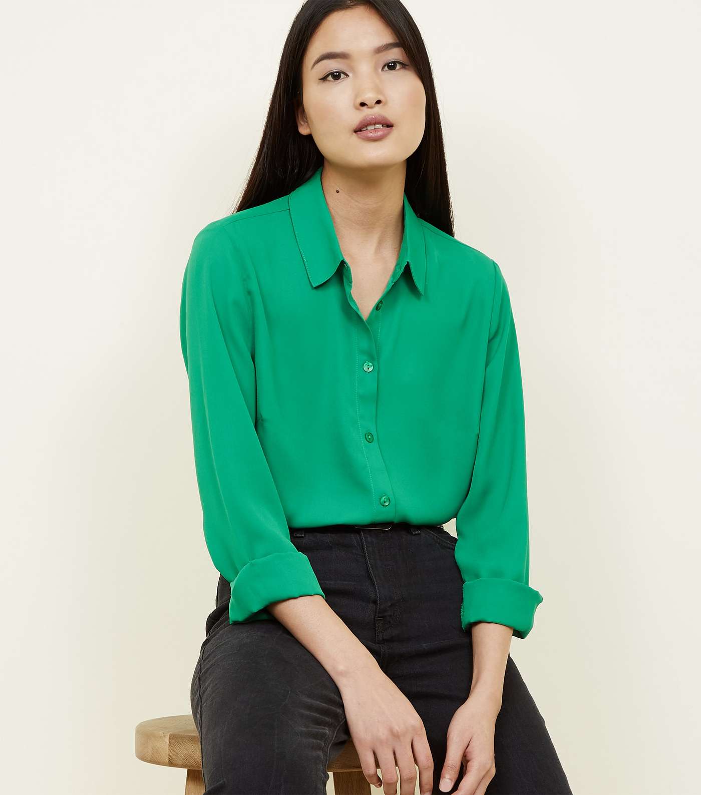Green Crepe Long Sleeve Shirt Image 2