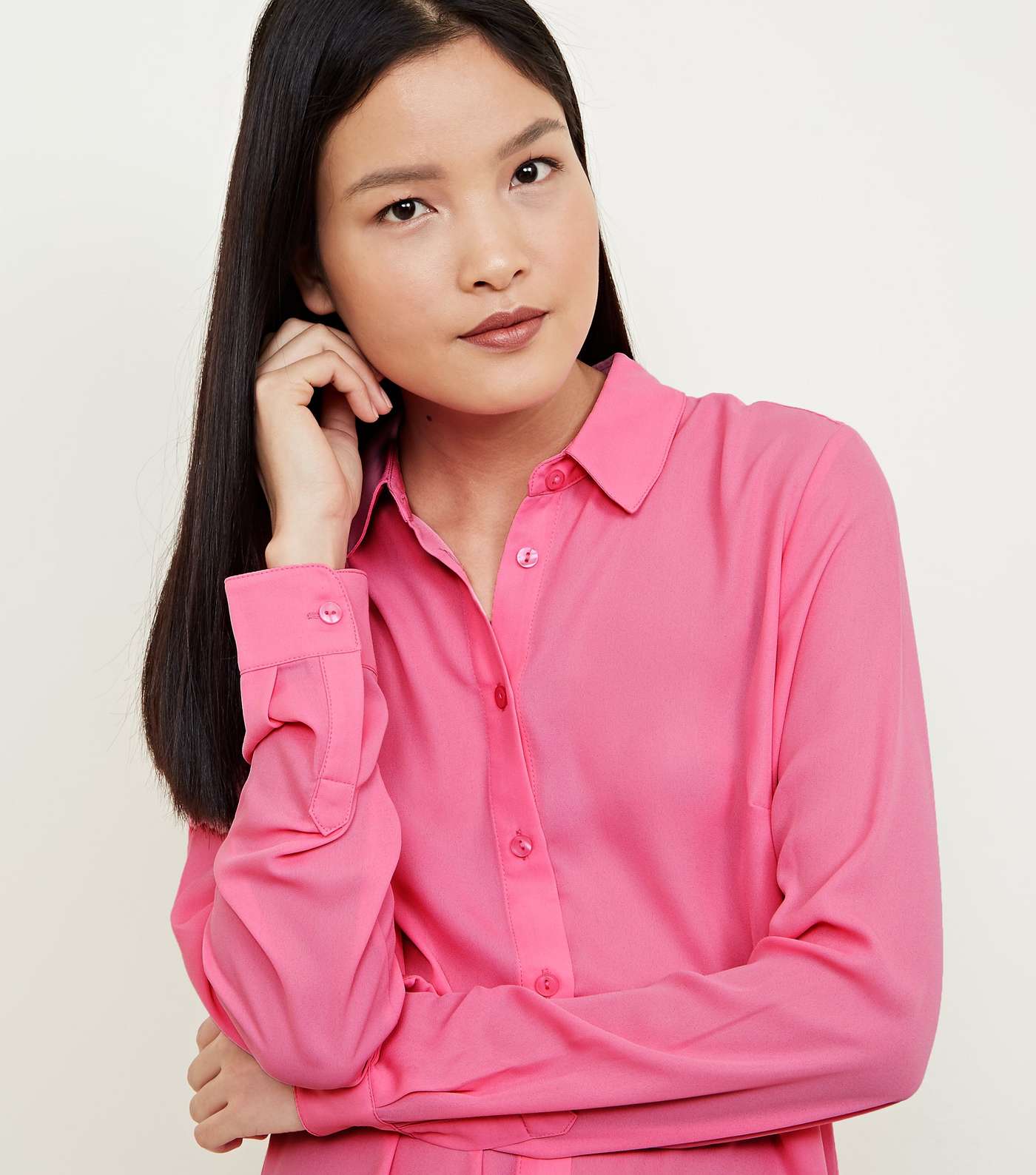 Bright  Pink Crepe Long Sleeve Shirt Image 2