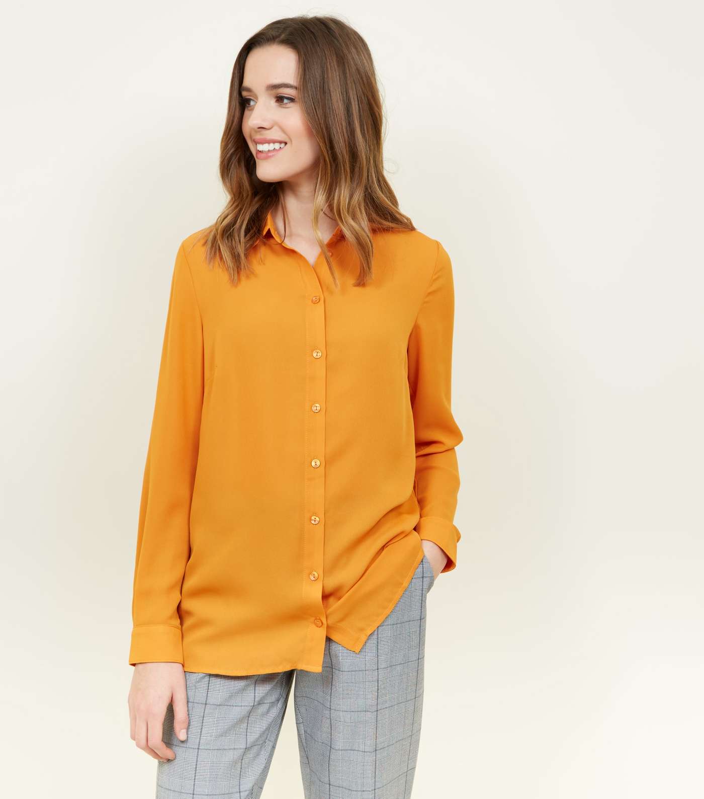 Bright Orange Crepe Long Sleeve Shirt 