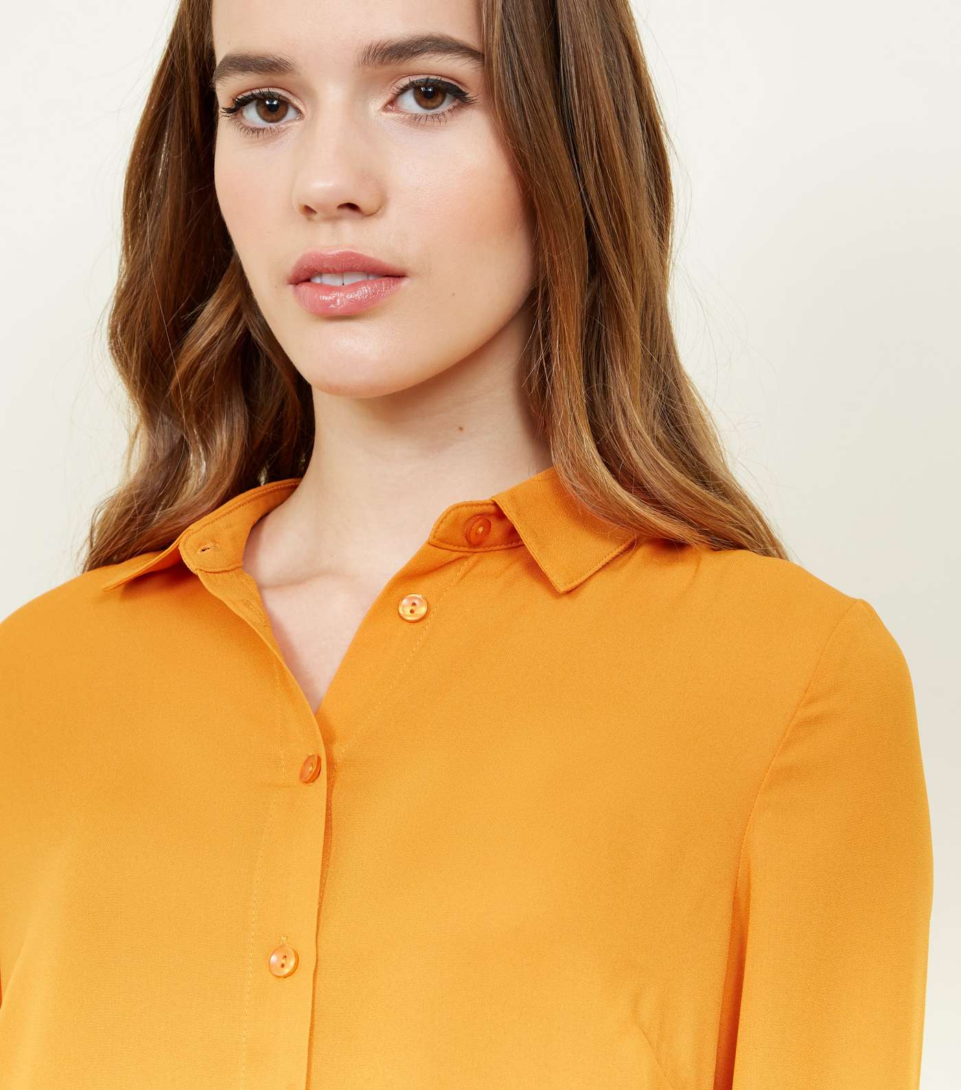 Bright Orange Crepe Long Sleeve Shirt  Image 5