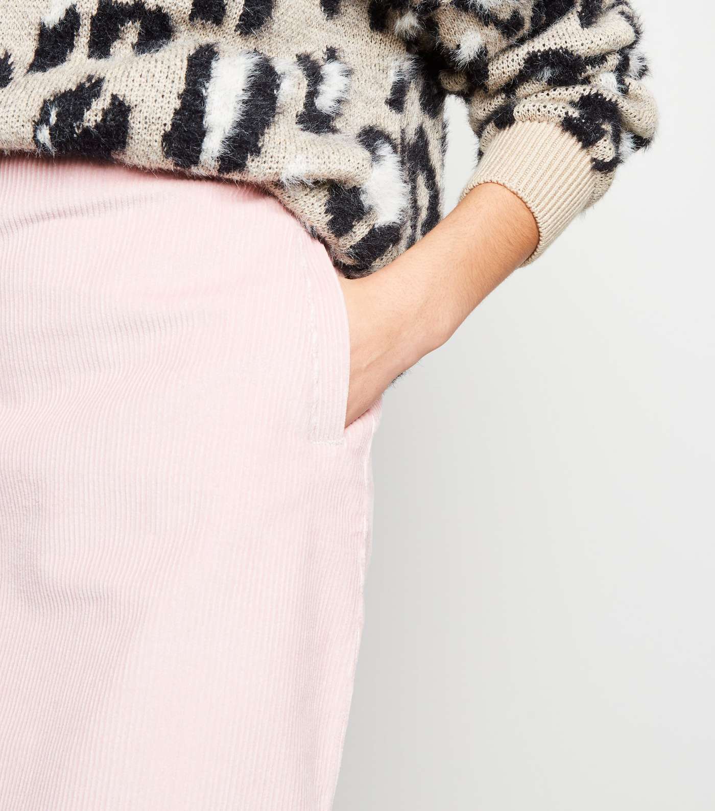 Pale Pink Corduroy Pocket Side Mini Skirt Image 3