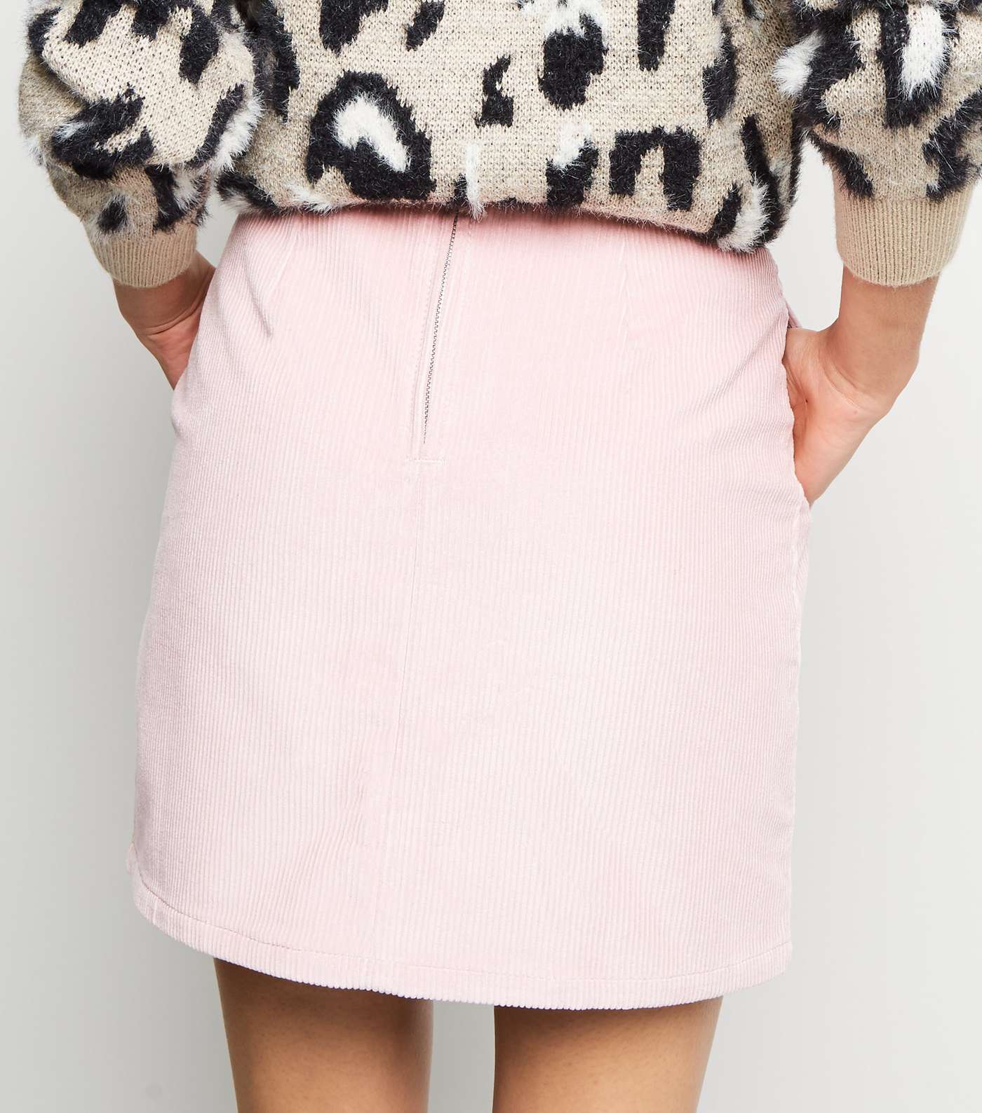 Pale Pink Corduroy Pocket Side Mini Skirt Image 5