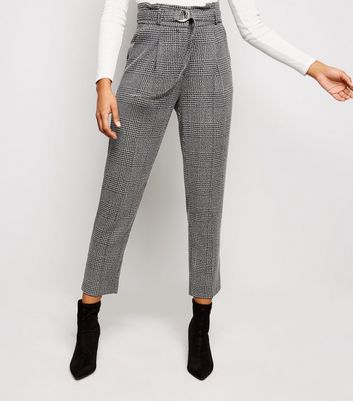 grey check tapered trousers