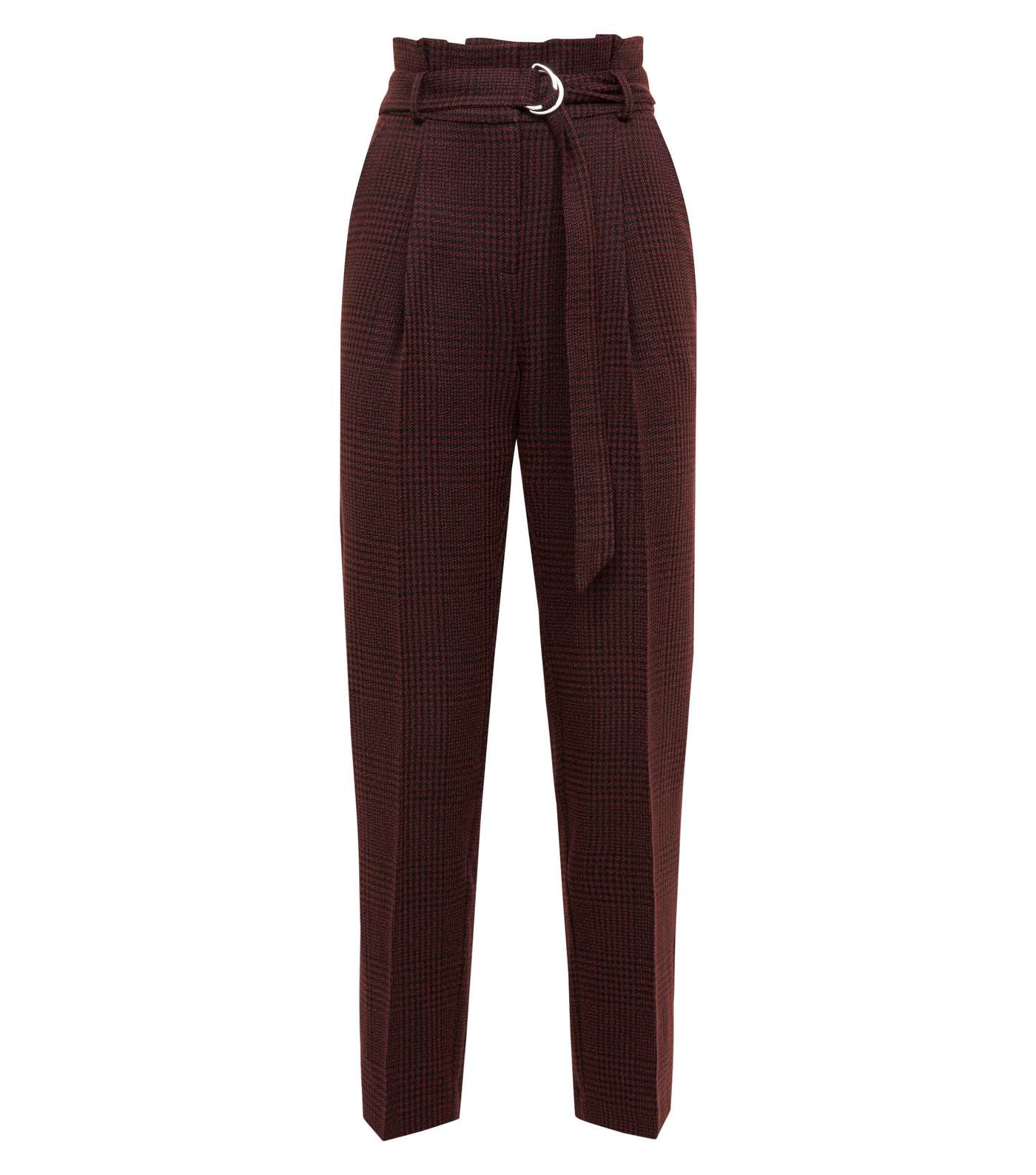 Burgundy Check D-Ring Belt Tapered Trousers Image 4