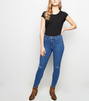 petite blue ripped skinny jeans