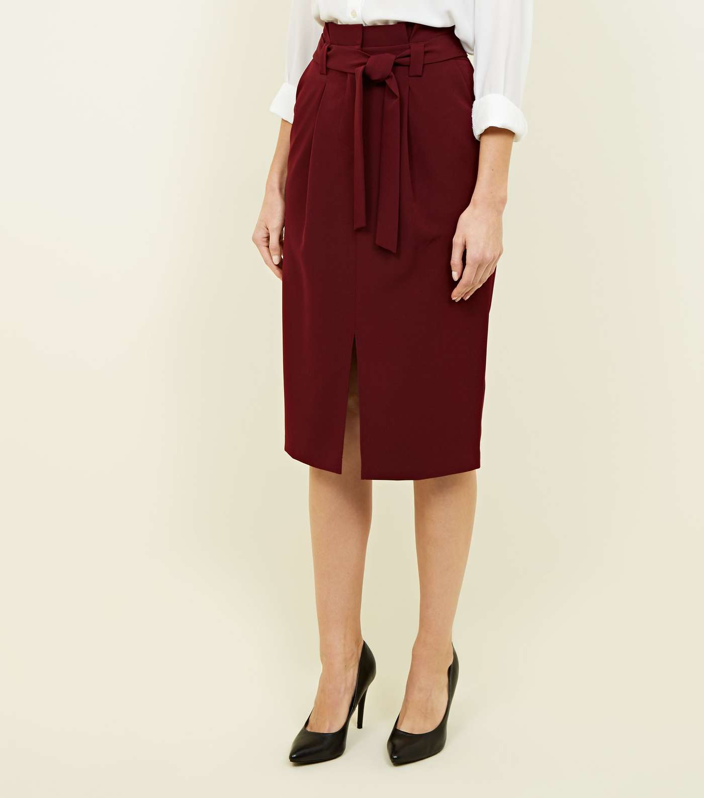 Burgundy Paperbag Waist Midi Skirt Image 2