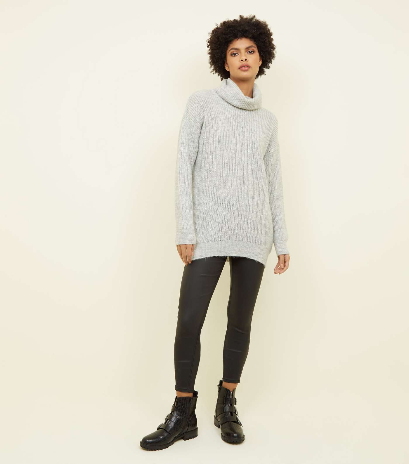 Pale Grey Roll Neck Slouchy Jumper Image 2