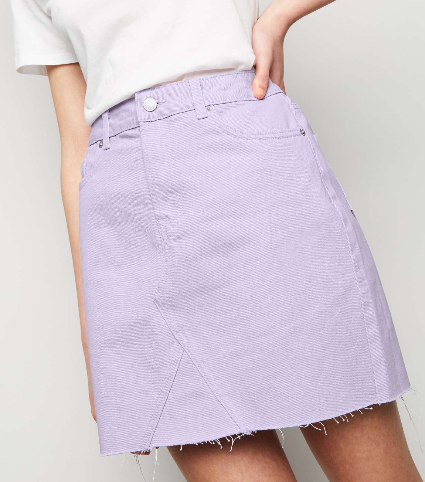 Lilac Fray Hem Denim Mom Skirt Image 2