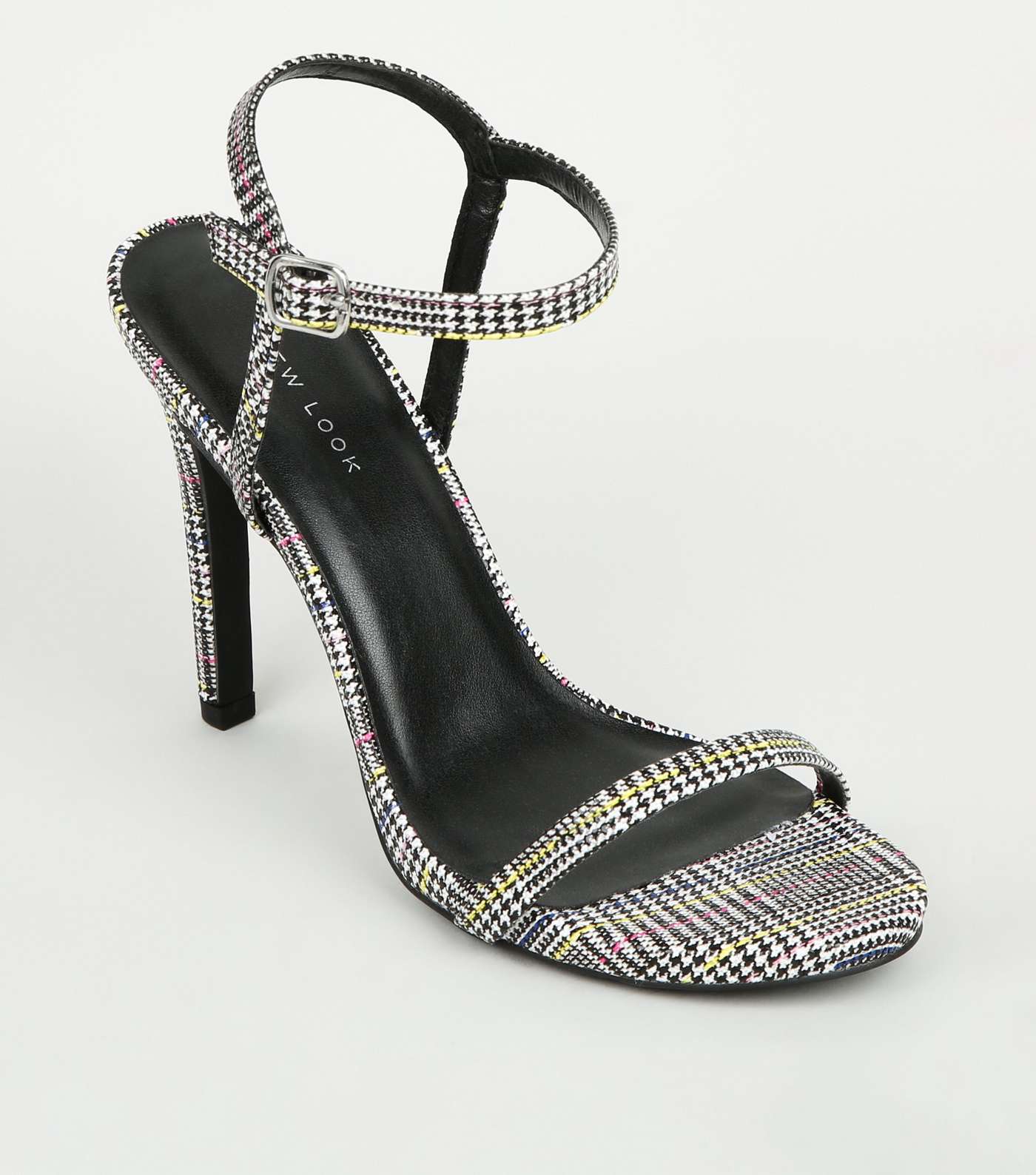 Black Check Barely There Stiletto Heels