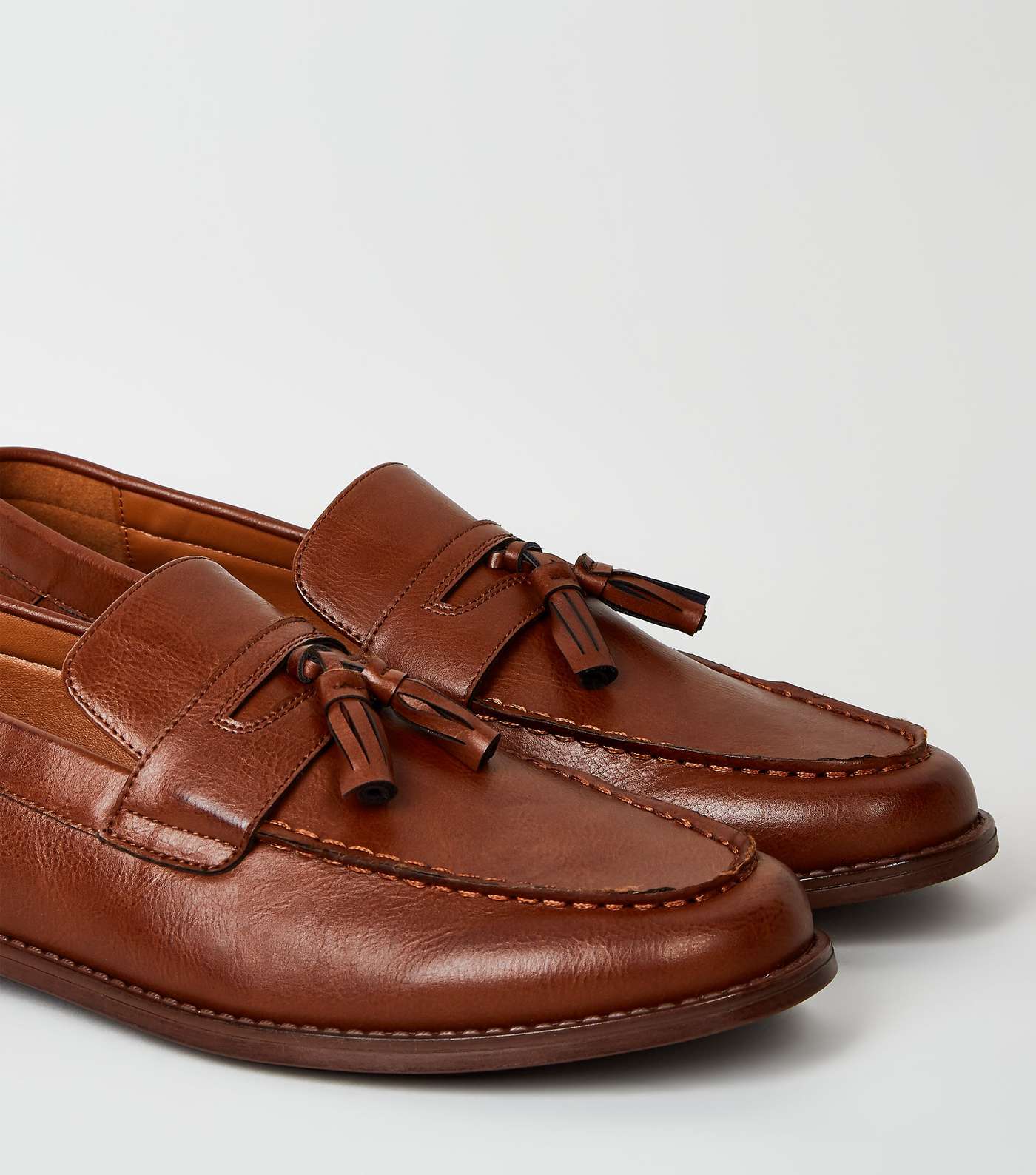Tan Leather-Look Tassel Trim Loafers Image 3