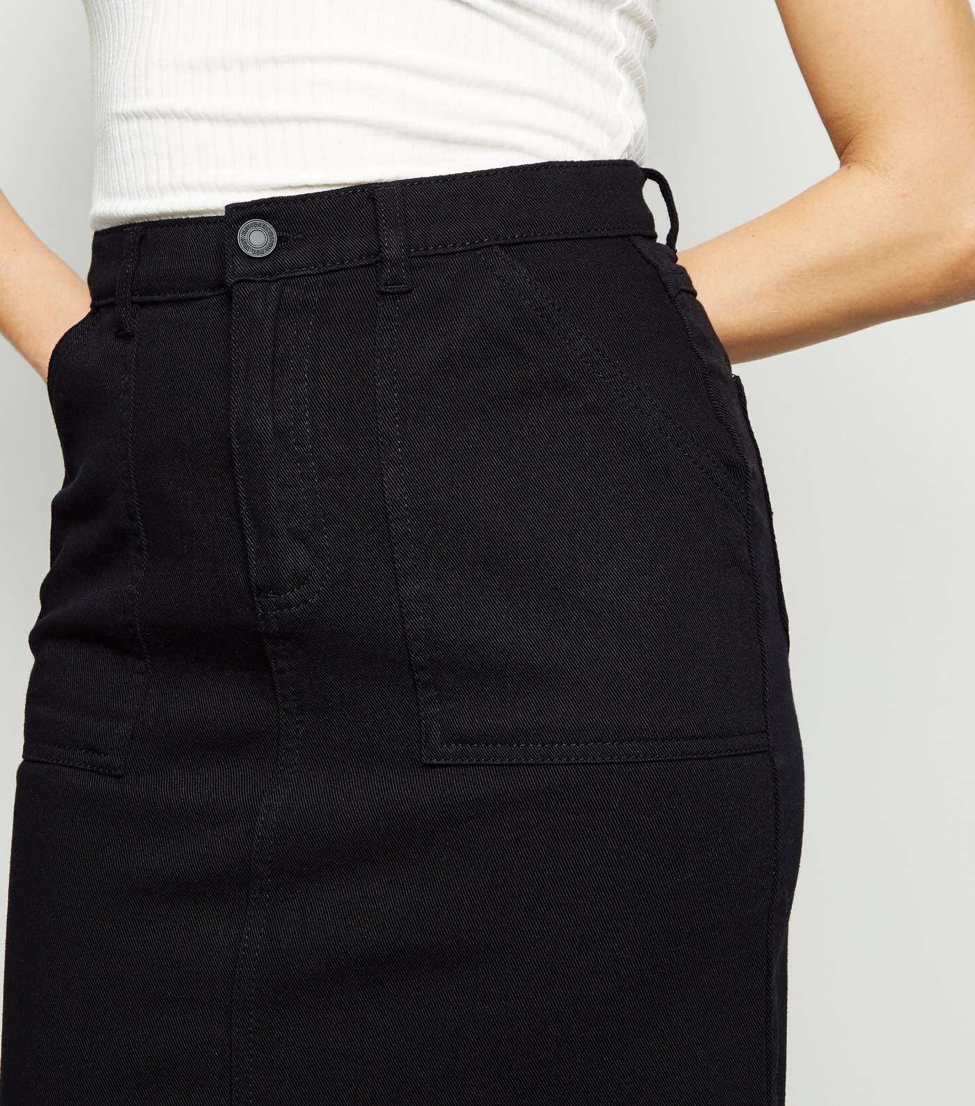 Black High Waist Denim Midi Skirt Image 5