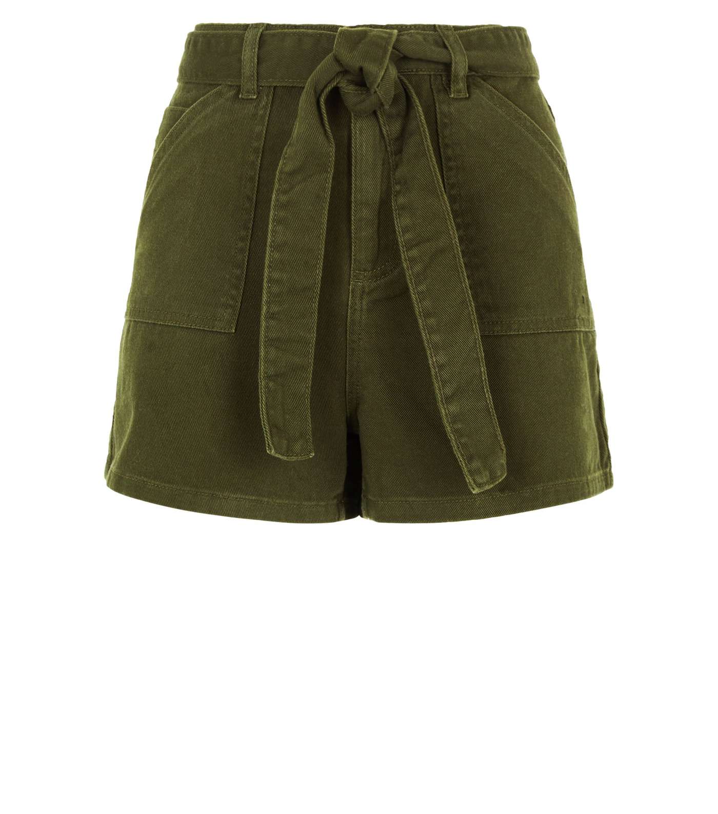 Khaki Belted Denim Utility Shorts  Image 4