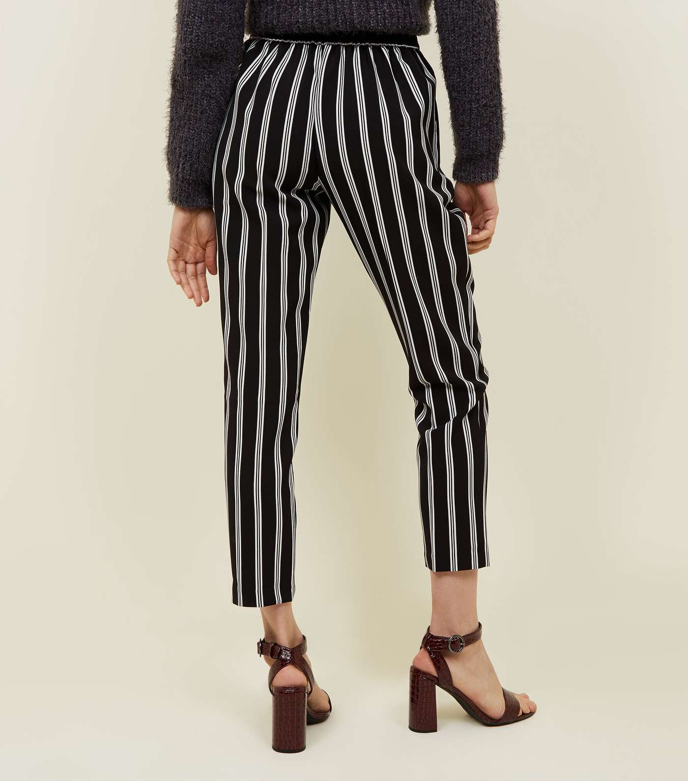 Black Stripe Pull-On Tapered Trousers Image 3