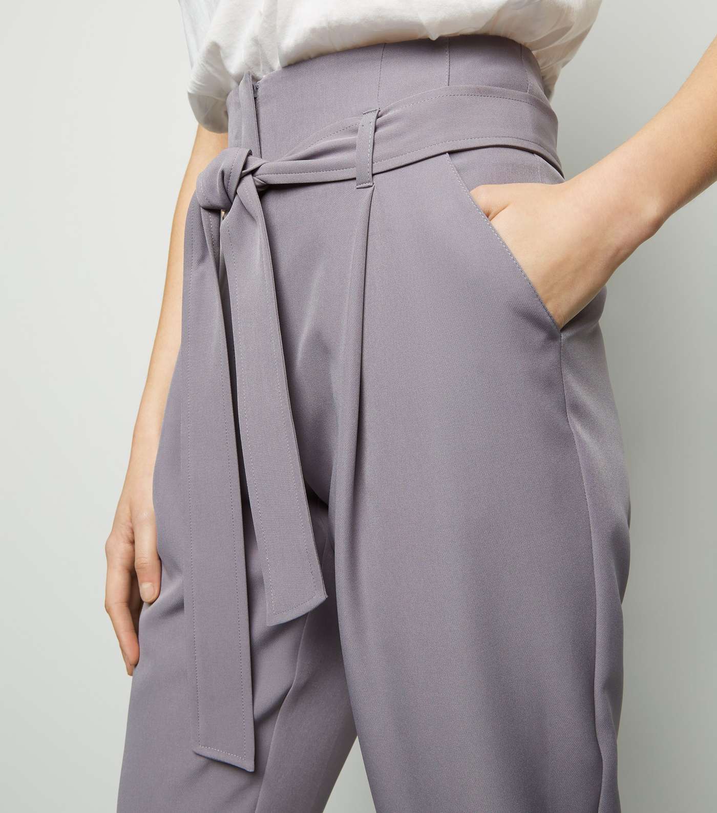 Dark Grey High Waist Paperbag Trousers  Image 5