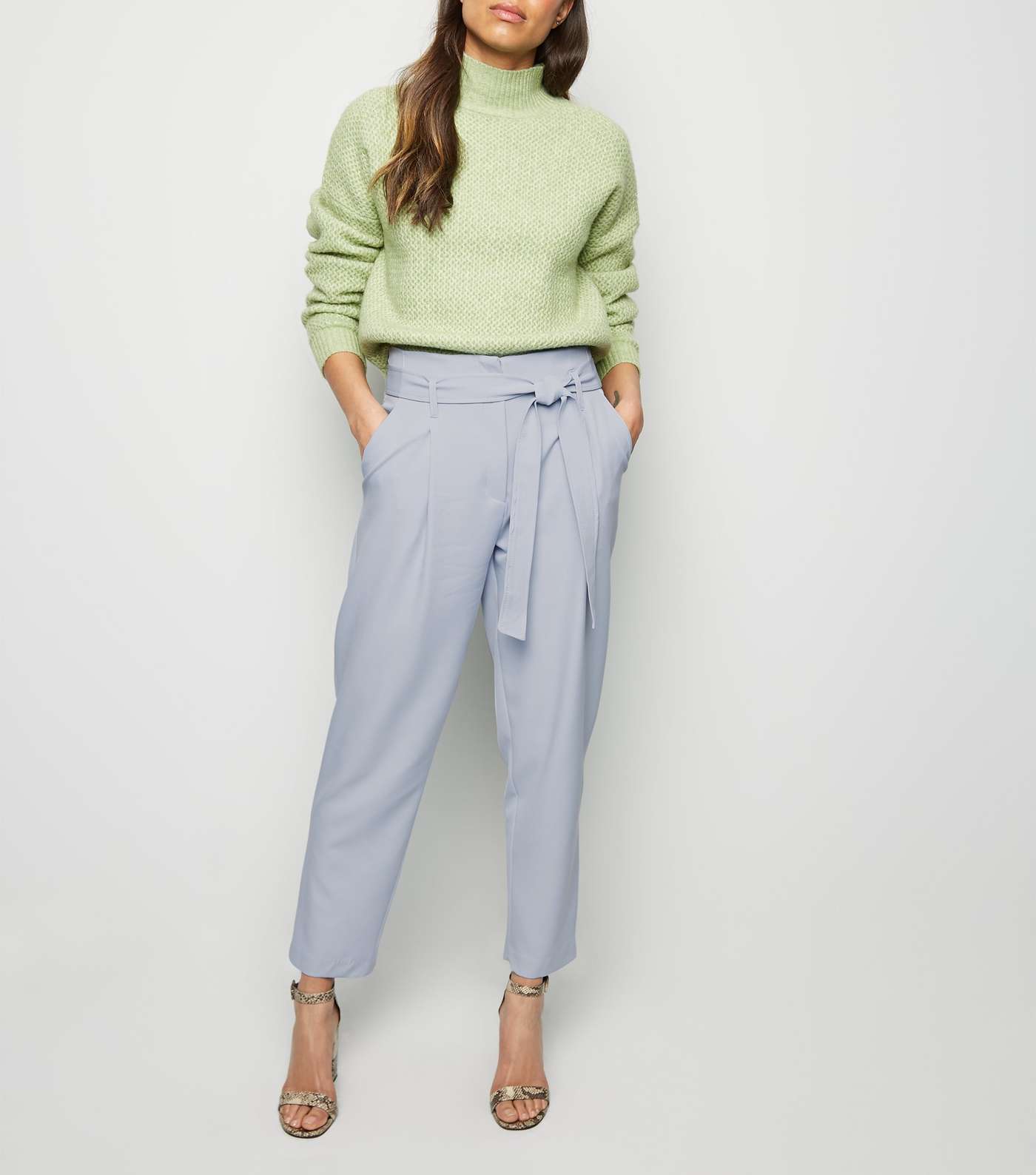Pale Blue High Waist Paperbag Trousers