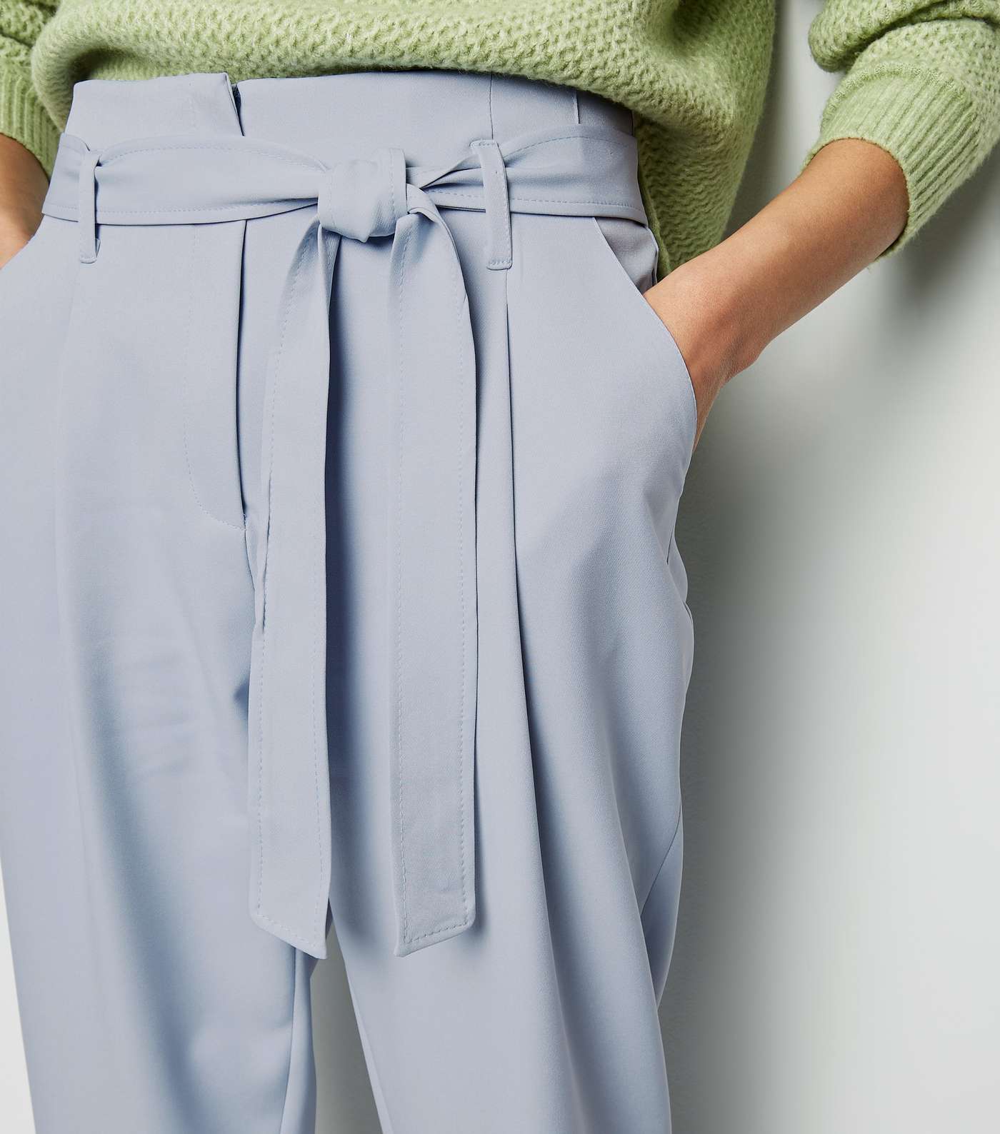 Pale Blue High Waist Paperbag Trousers Image 3