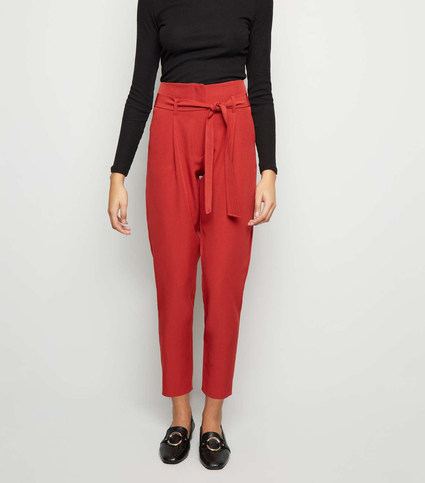 Dark Red High Waist Paperbag Trousers Image 2