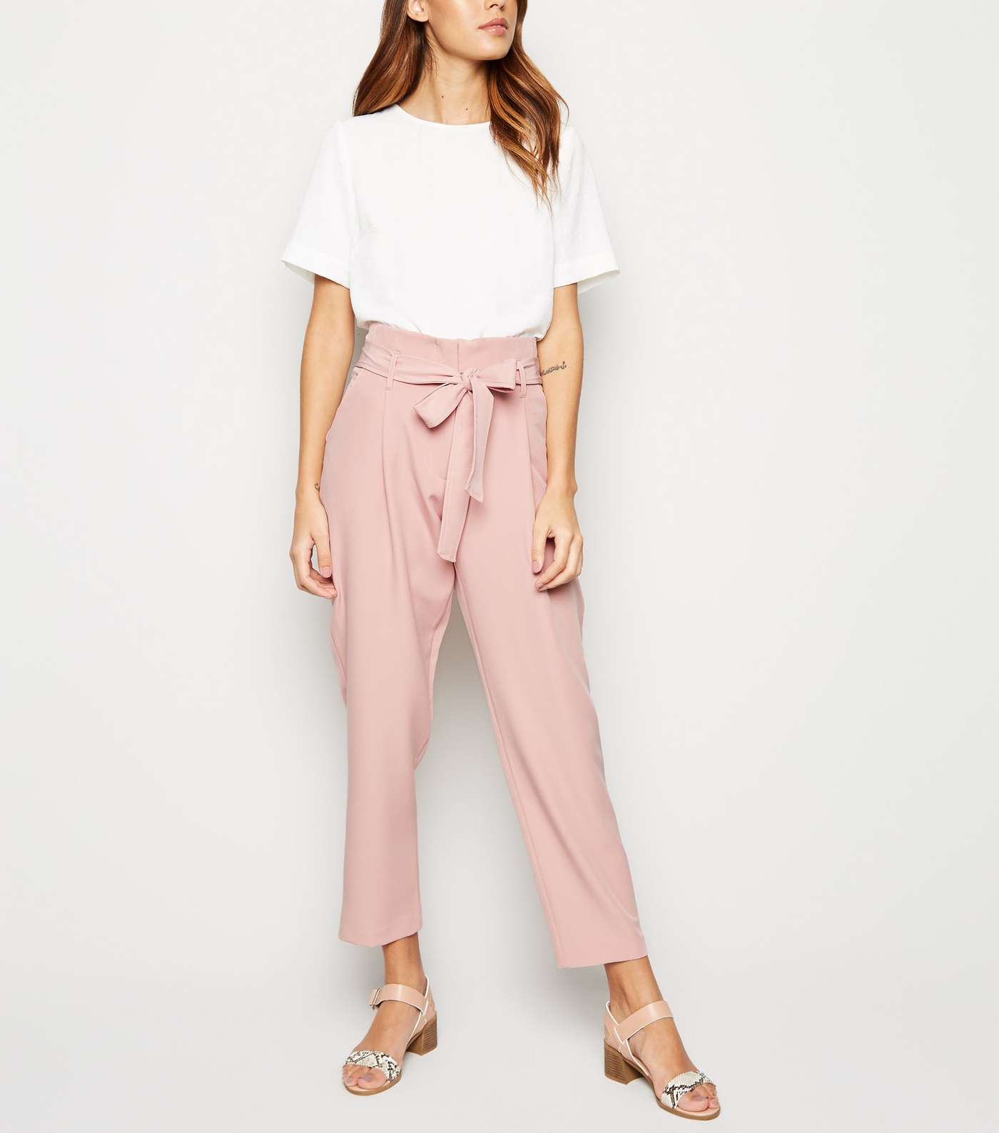 Mid Pink High Waist Paperbag Trousers