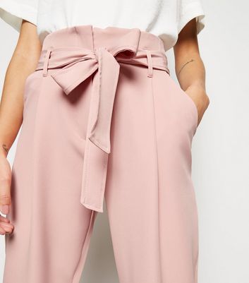 New Look Petite tie waist trousers in pink  ASOS