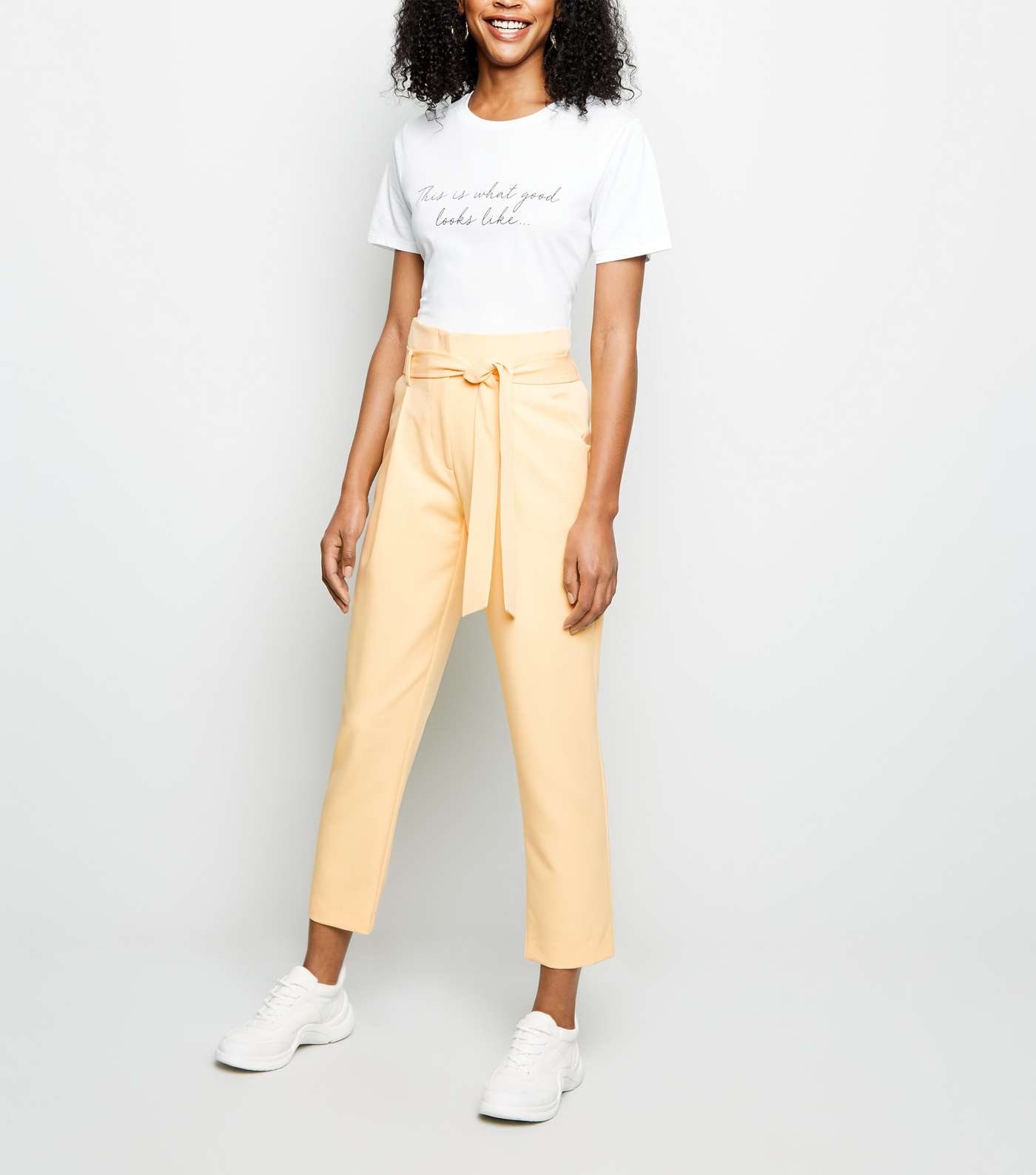 Pale Yellow High Waist Paperbag Trousers