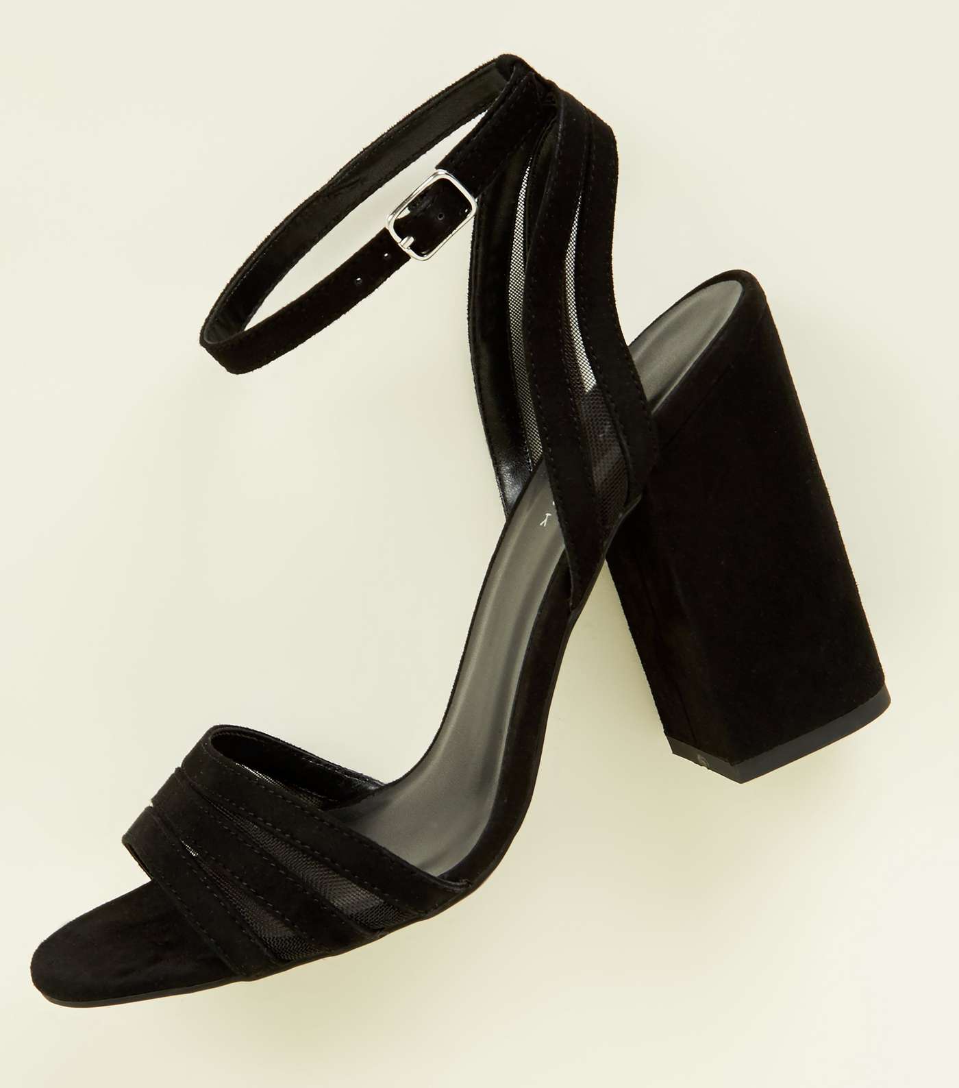 Black Suedette and Mesh Block Heel Sandals Image 4