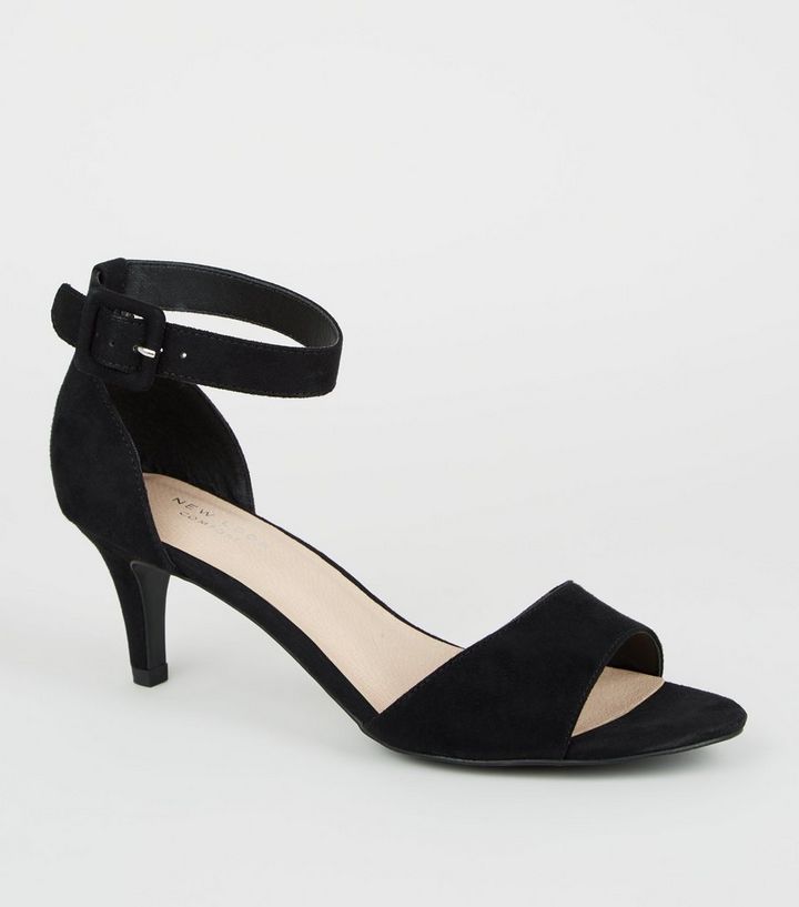 Black Comfort Flex Suedette Kitten Heel Sandals New Look