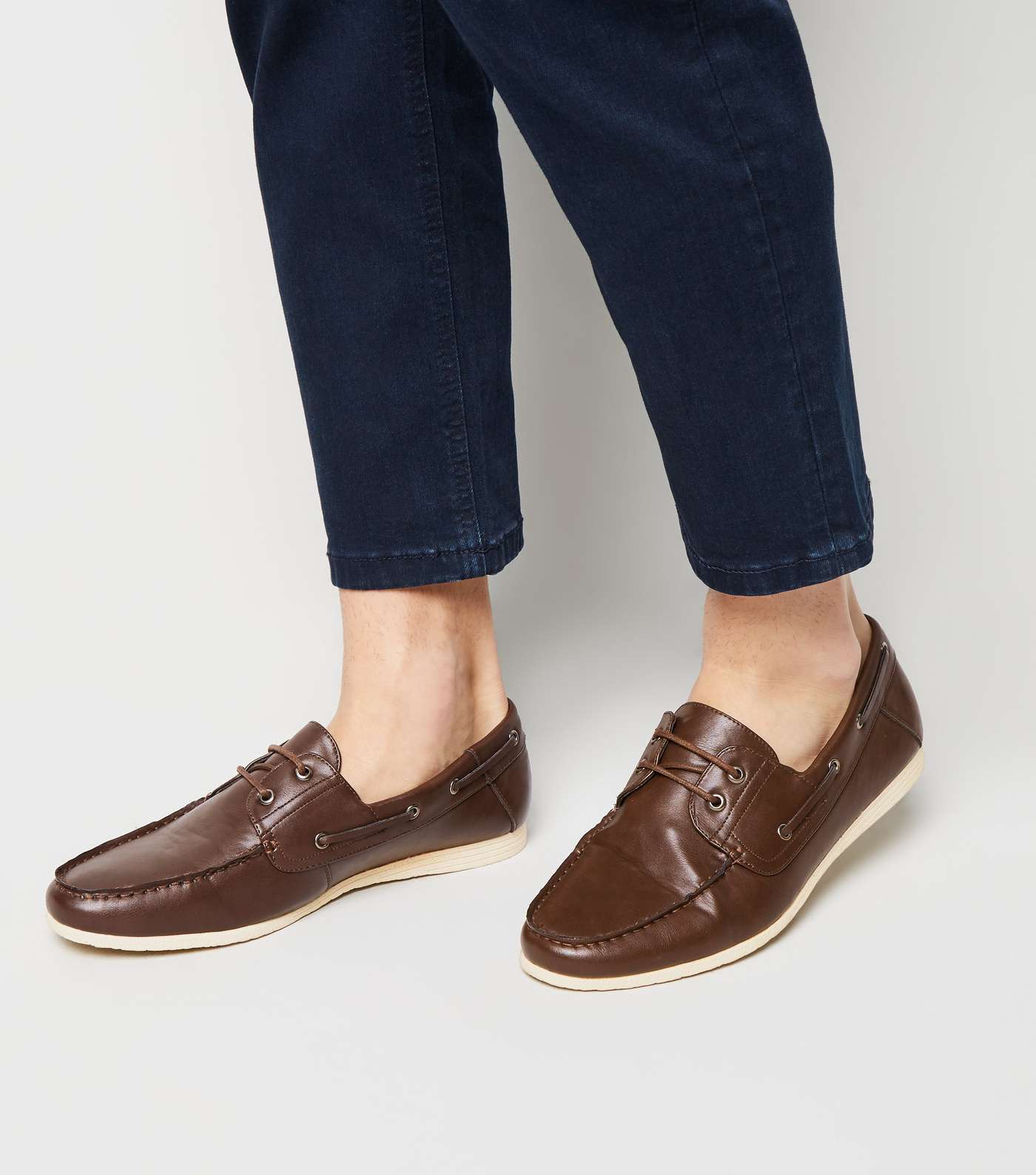 Dark Brown Leather-Look Boat Shoes