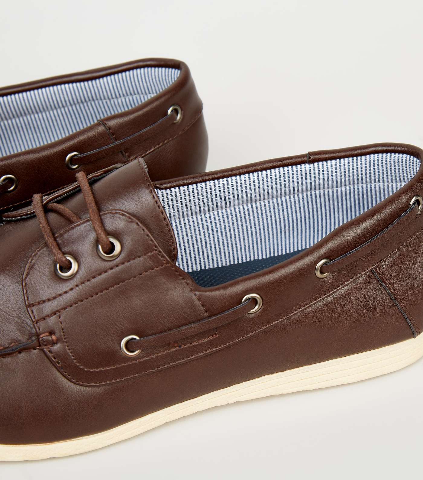 Dark Brown Leather-Look Boat Shoes Image 3