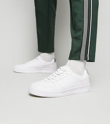 White Leather-Look Perforated Trainers 