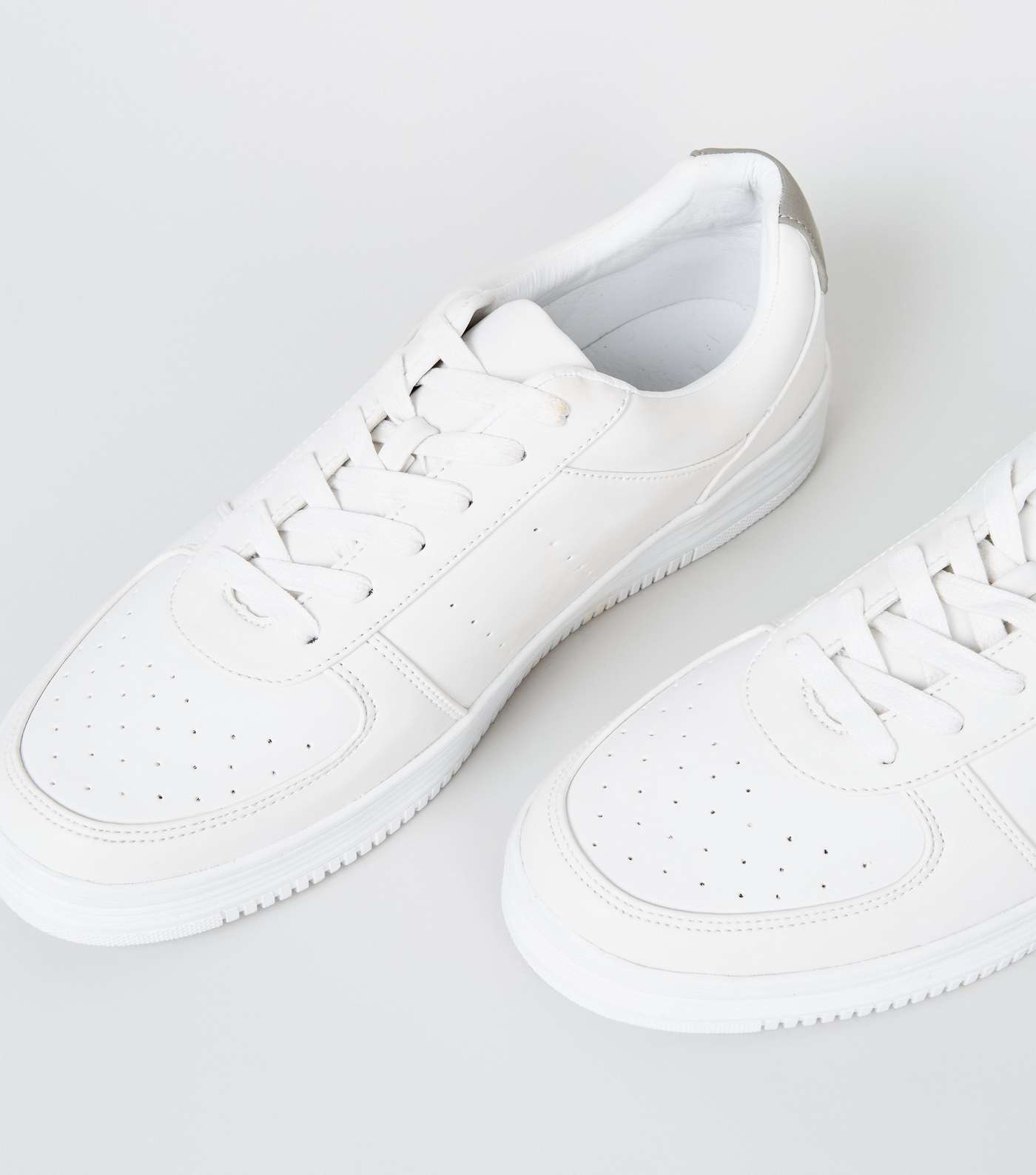 White Leather-Look Perforated Trainers  Image 4