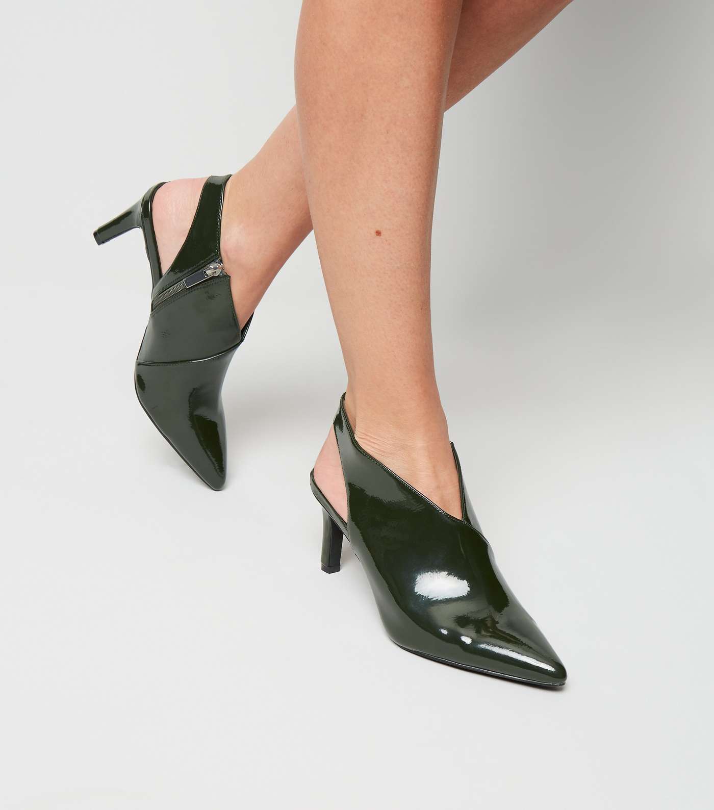 Khaki Patent Wrap Side Shoe Boots Image 2