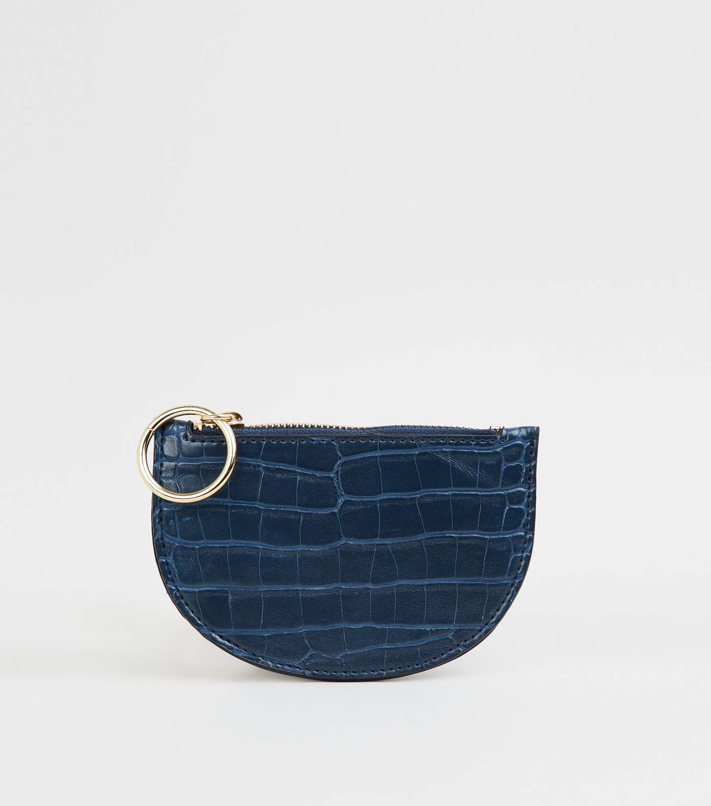 Navy Faux Croc Ring Zip Coin Purse