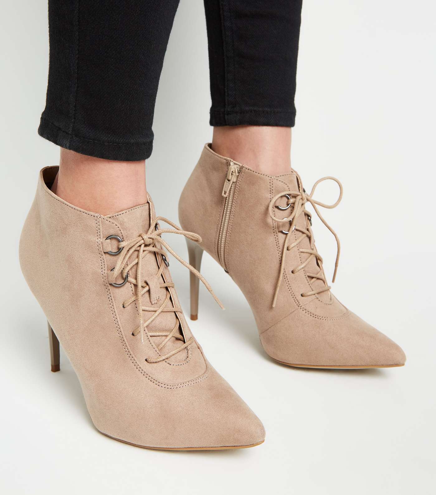Light Brown Suedette Lace Up Pointed Shoe Boots Image 2